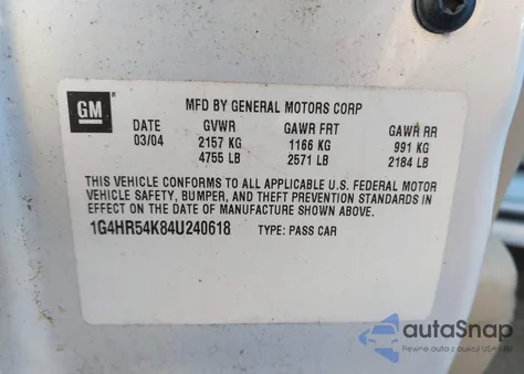 2004 Buick Lesabre Limited из США, поврежденный, VIN 1G4HR54K84U240618